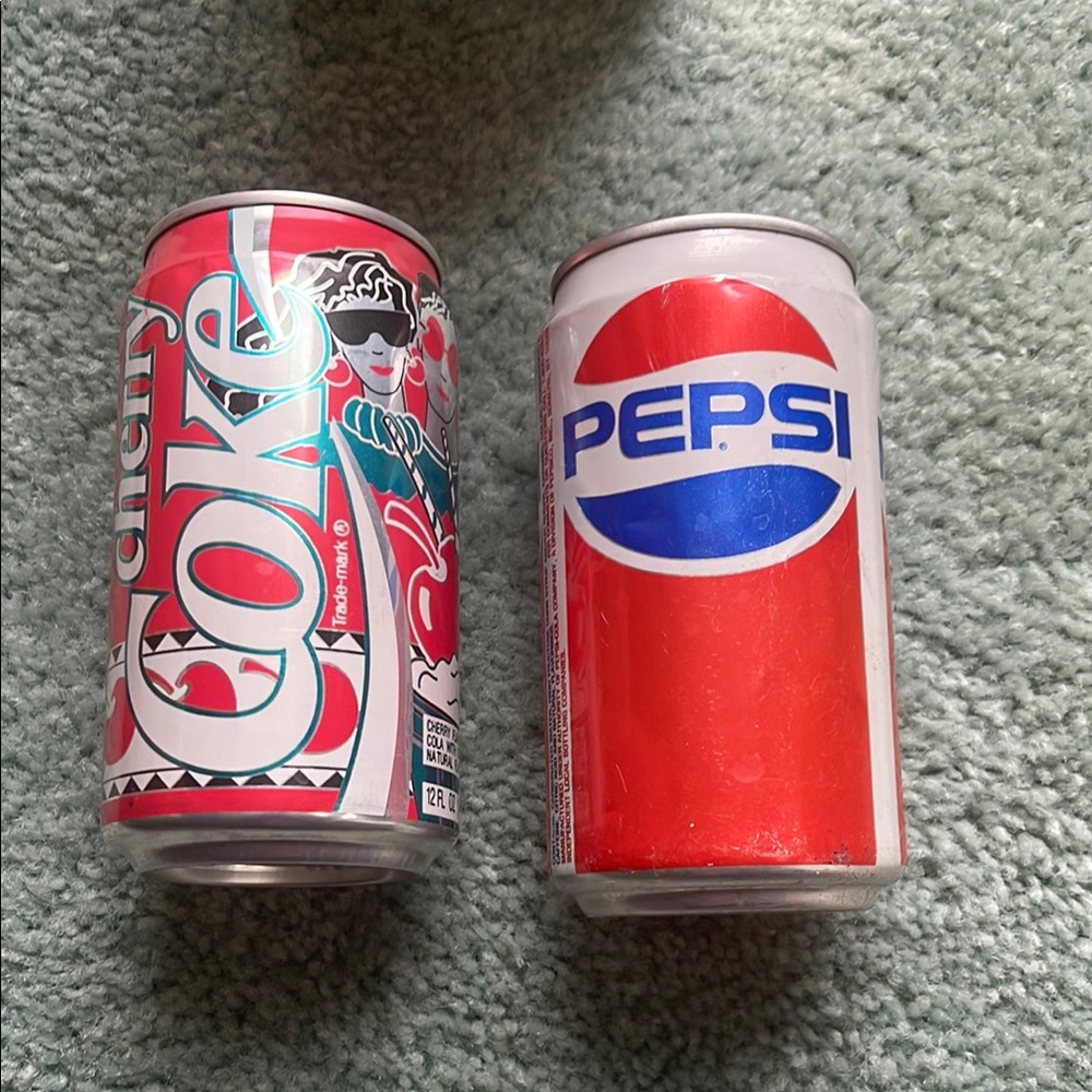 Vintage Set Of Cherry Coke and Pepsi Cans